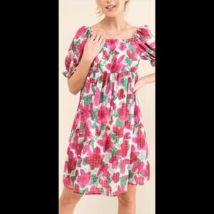 NWOT Boutique And The Why Small Pink/red green & white floral mini dress. Wicked
